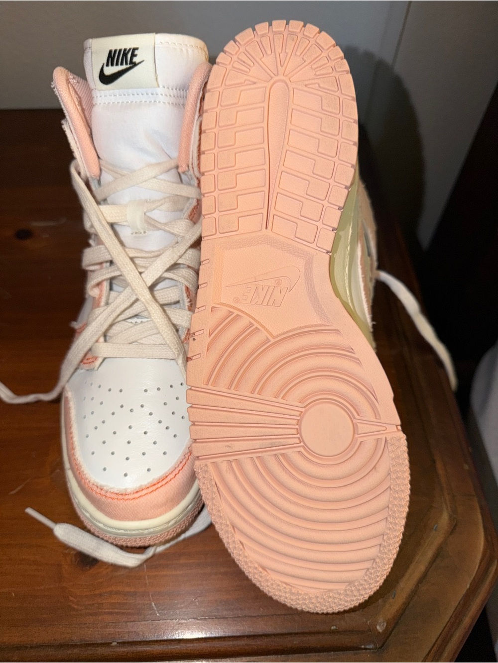 Nike Women’s Dunk White and Pink denim High-Top Sneakers. Never worn. - Picture 3 of 3